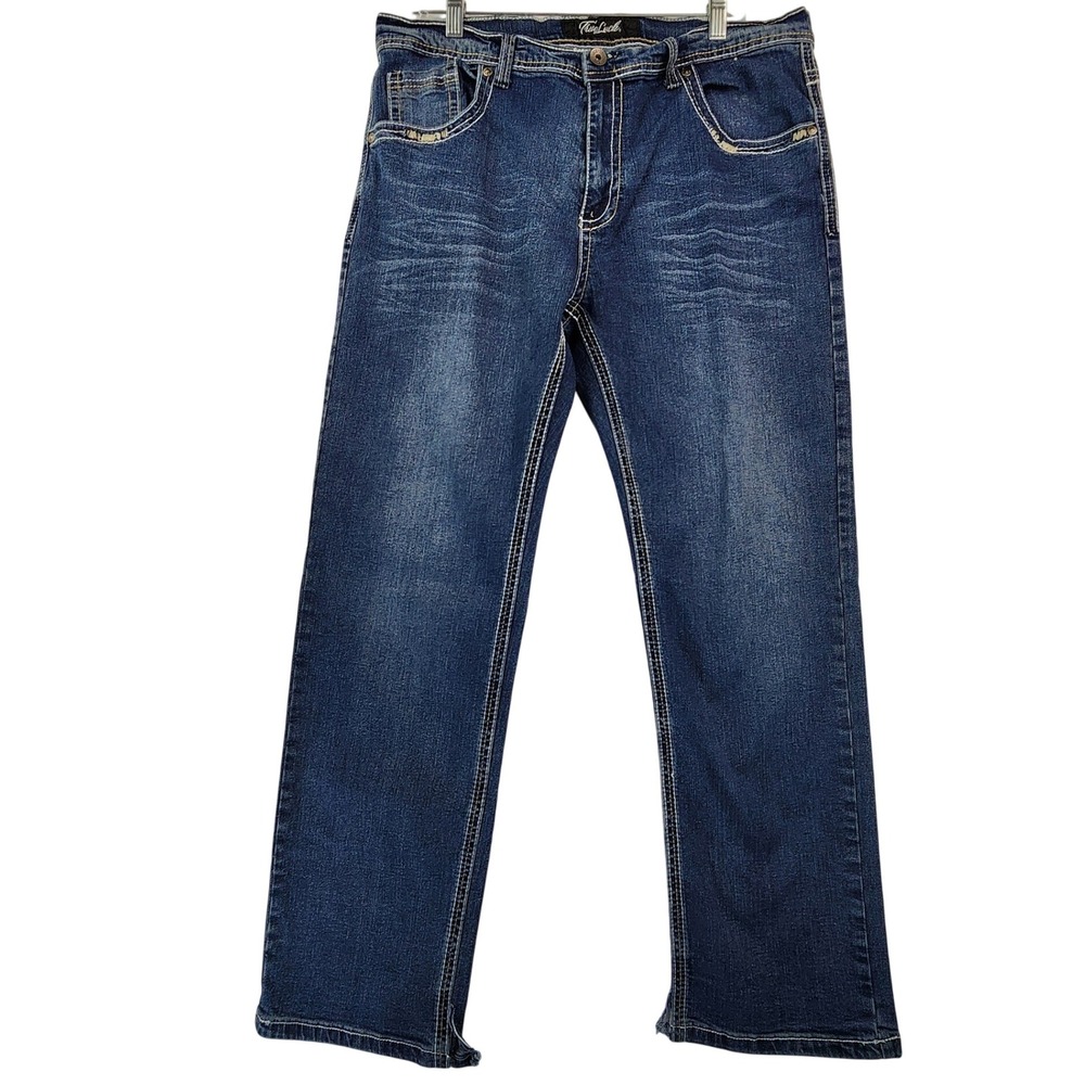 True Luck 36x30 Blue Jean Straight Leg Y2K Skater Streetwear Grunge Western Work - Picture 10 of 10